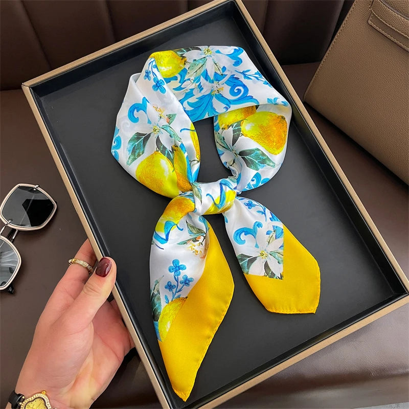 Bohemian Silk Square Scarf for Women Luxury Floral Print - Smarsty