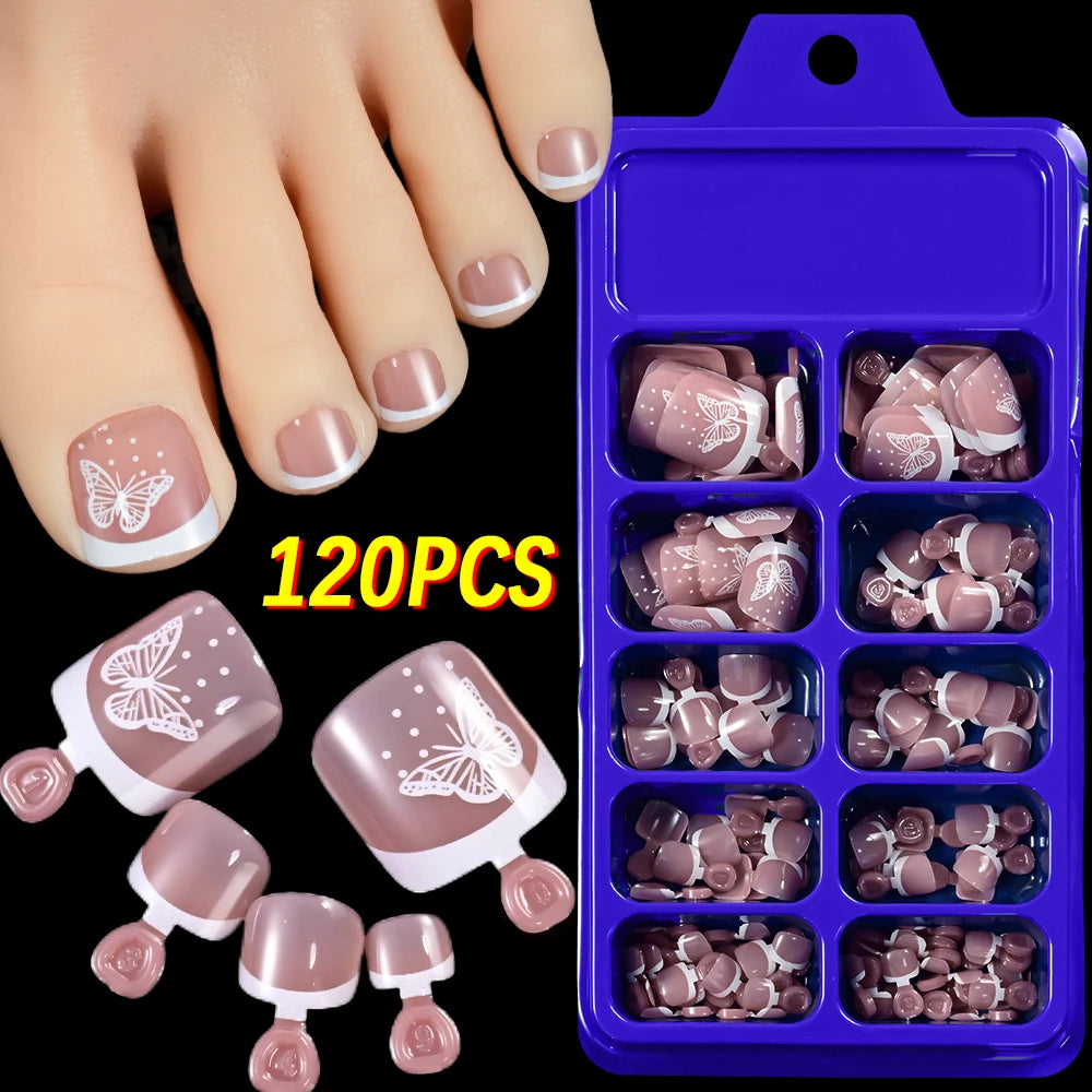 120Pcs French Fake Toenails in 9 Colors for Summer Style - Smarsty