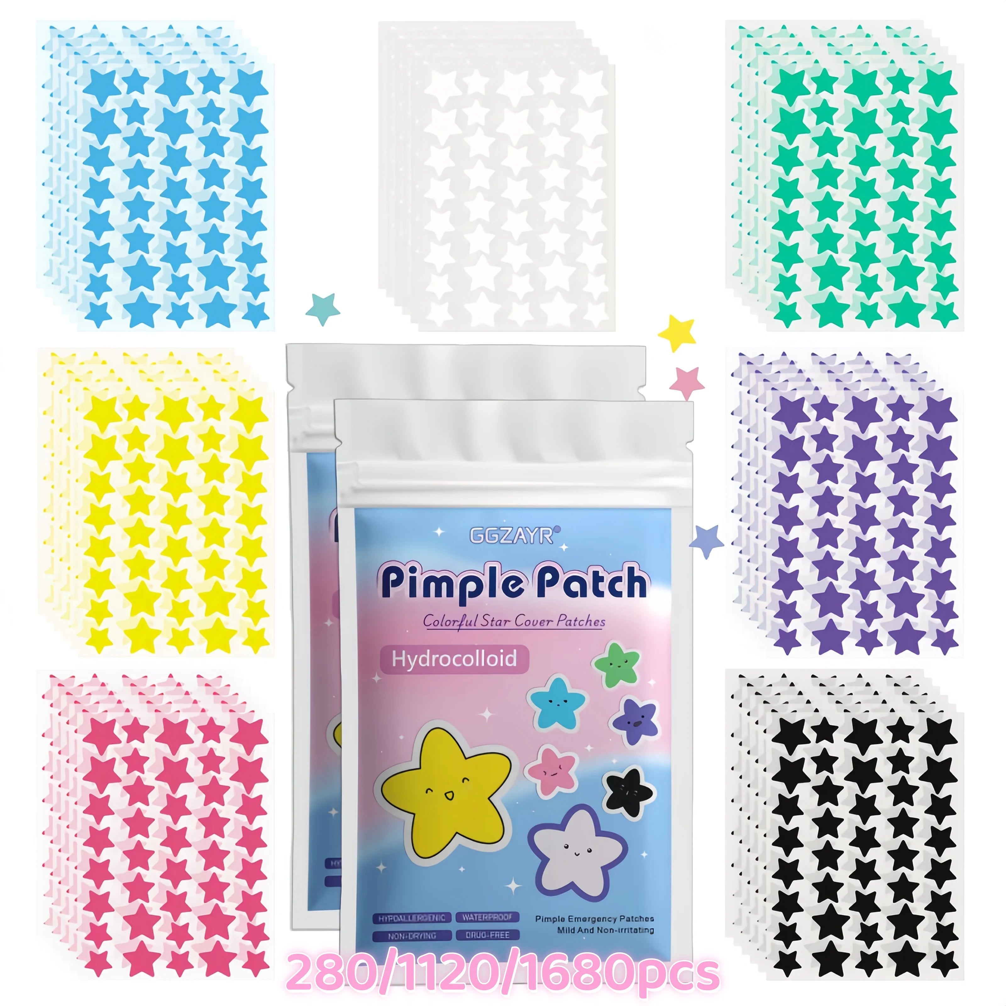 280/1120/1680pcs Seven-Color Star Pimple Patches – Invisible Hydrocolloid Dots for Fun & Gentle Skincare - Smarsty