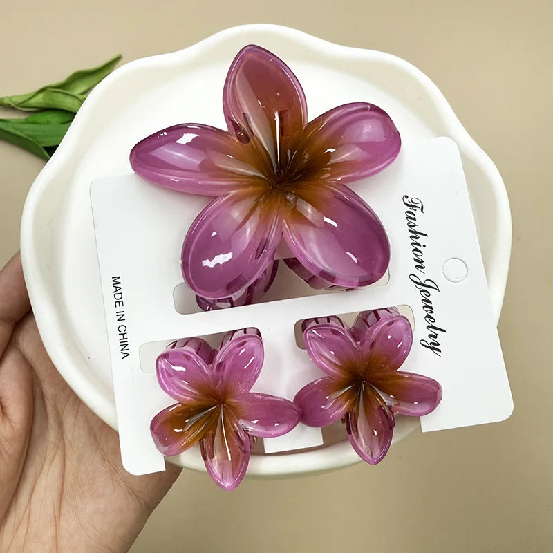 Bohemian Plumeria Hair Claw Clips Set Lightweight Beach - Smarsty
