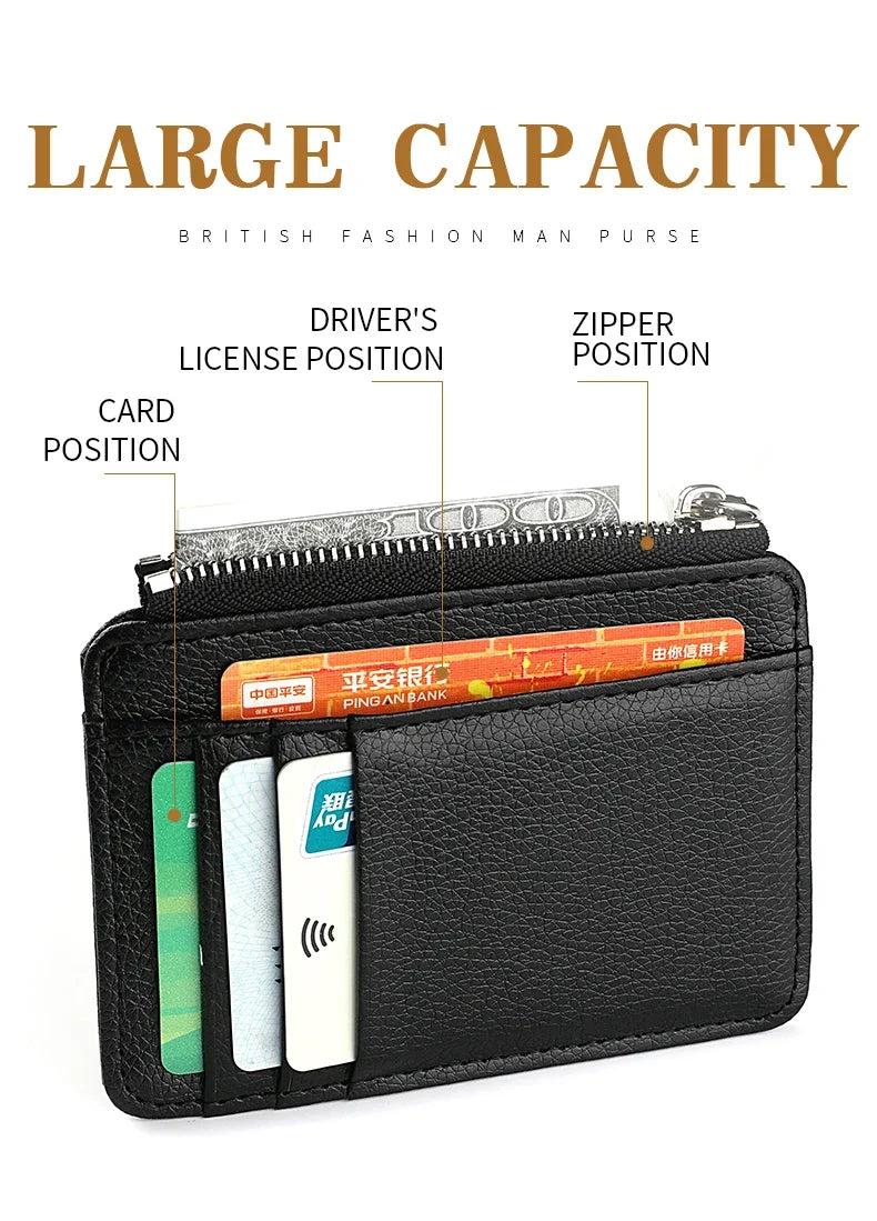 Mini Credit Card Wallet Id Card Holder Men's Small Wallet Thin Sleeve Zipper Short Coin Wallet