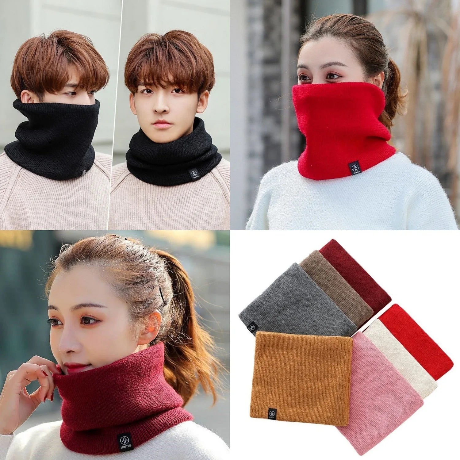 Knitted Neck Warmer Sports Scarf Fashion Soft Women Men Face Cover Winter Skating Running Hiking Scarves Thick Cold-proof Collar - Smarsty