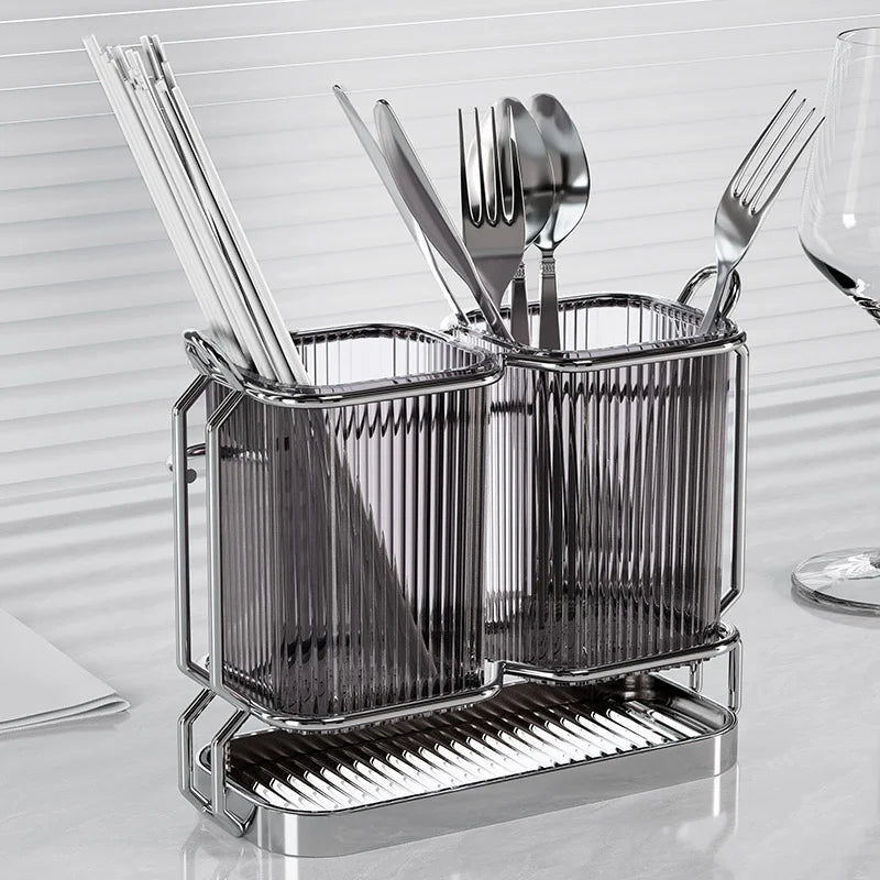 Luxury Wall-Mounted Chopsticks Holder - No Drill Utensil Organizer for Kitchen, Multi-Function Spoon & Fork Rack with Drain Hole