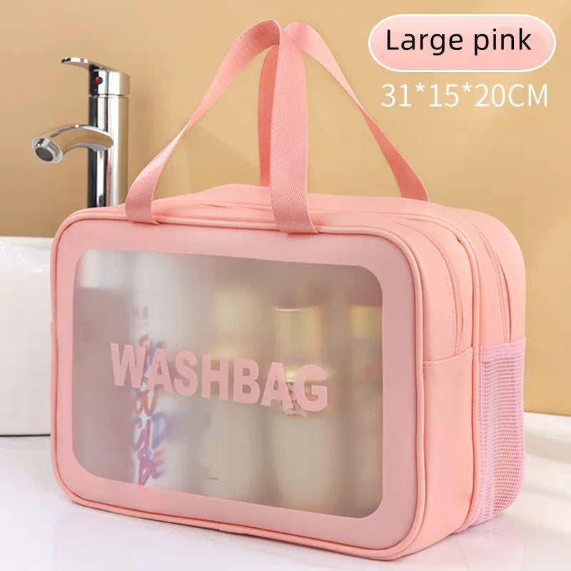 Dry-wet separation double transparent PU makeup bag portable washing bag cosmetic storage bag travel fitness swimming essentials - Smarsty