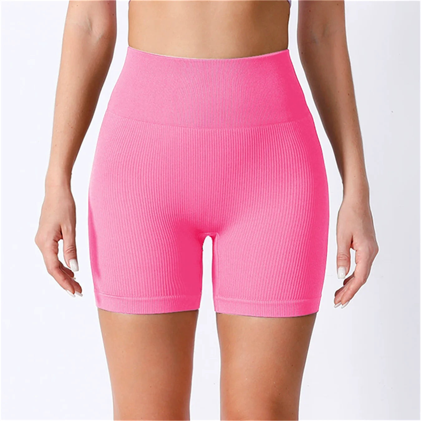 Women's Solid High Waist Sports Shorts, High Stretch Seamless Yoga Leggings, Ladies Sportswear for Indoor Outdoor Wear - Smarsty