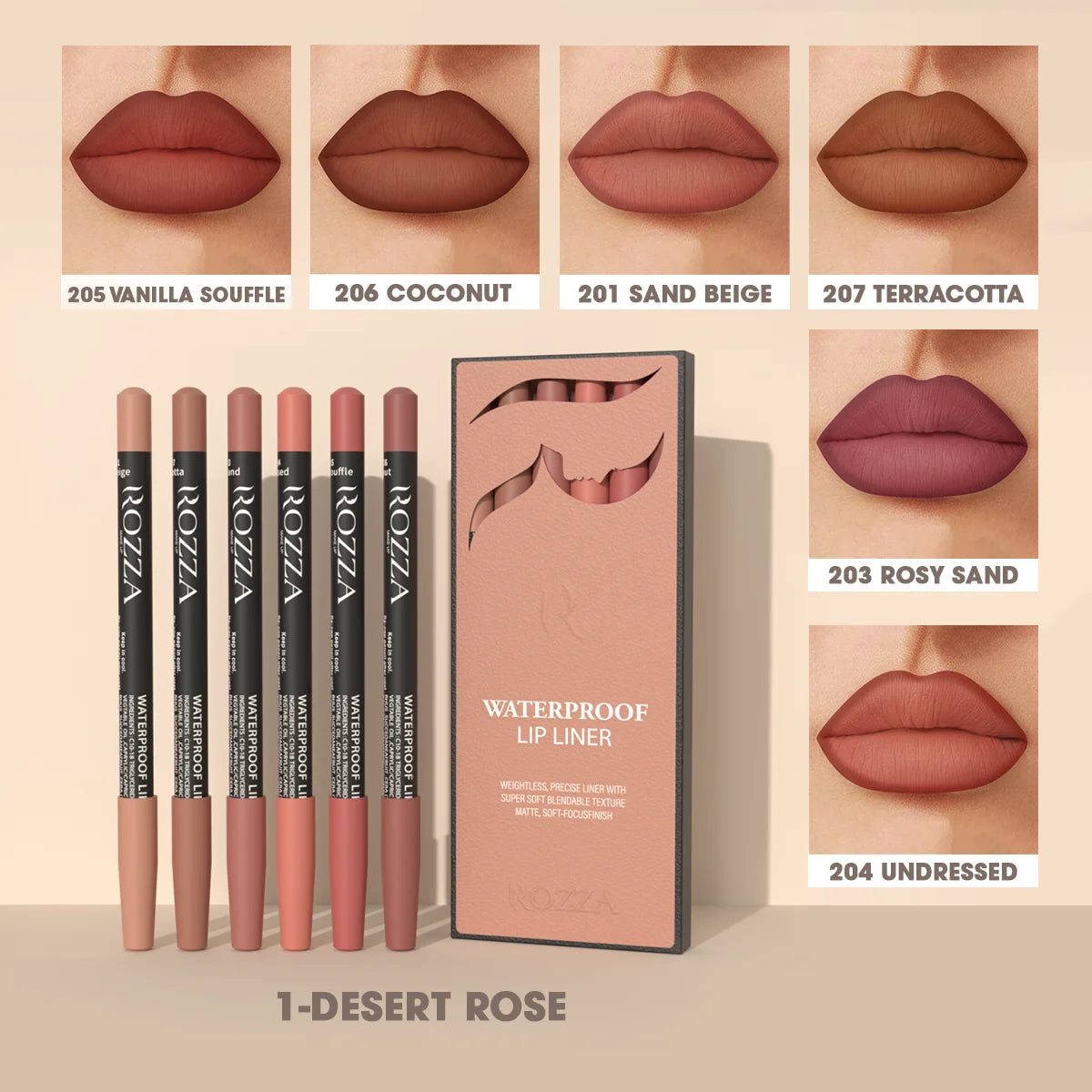 Rozza Waterproof Lip Liner Pencil Set for Long Lasting Wear - Smarsty