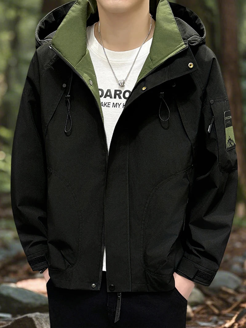 Waterproof Jacket Men Outdoor Softshell Zip Up Hooded Jacket Windbreaker Hiking Camping Coats Lightweight Spring Autumn Coats