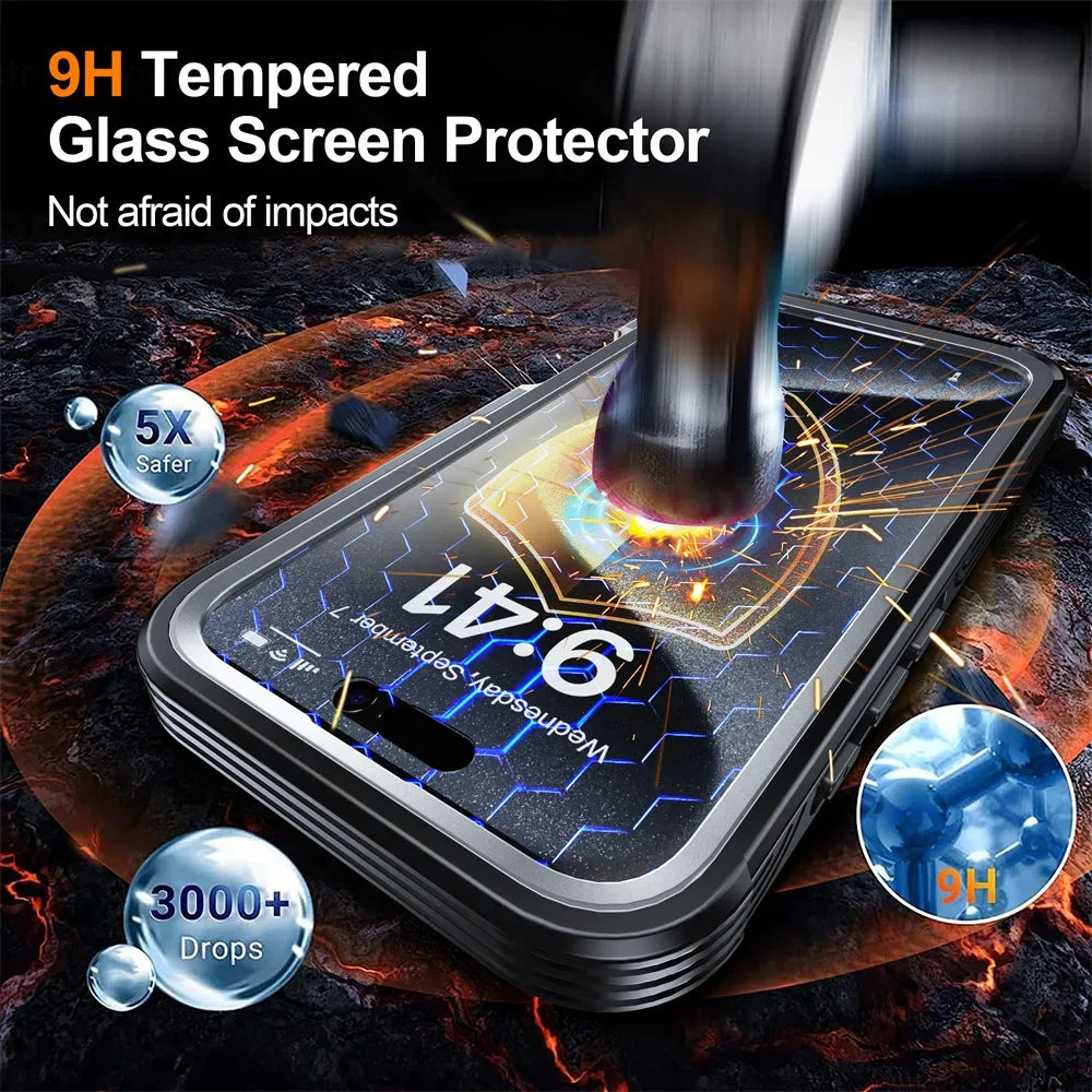 Full Body Protection Magnetic Case for iPhone 16 Pro Max 16e 15 Plus Cover Tempered Glass Magsafe Shockproof Fundas Coque Capa