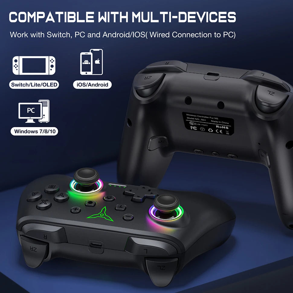 Dinofire Wireless Bluetooth RGB Controller for Nintendo Switch - Smarsty