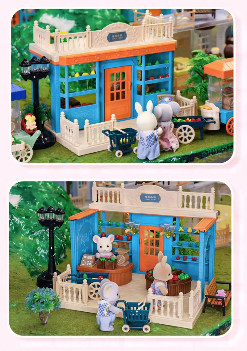 Girls kids Toys Miniature Dollhouse Furniture Shopping PlaySet DIY Family Games Supermarket Flower Store Pretend Toys by Smarsty