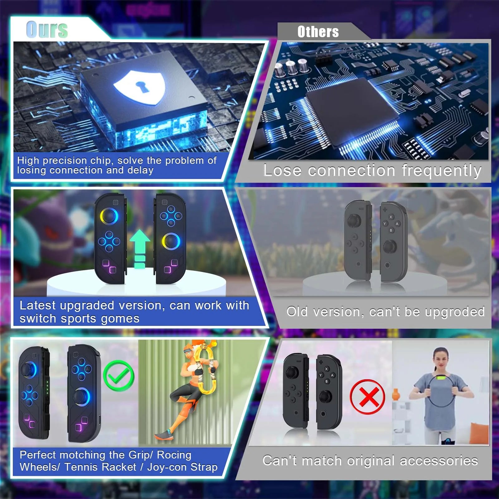 Bluetooth 5.2 Joy Controller with RGB LED for Nintendo Switch - Smarsty