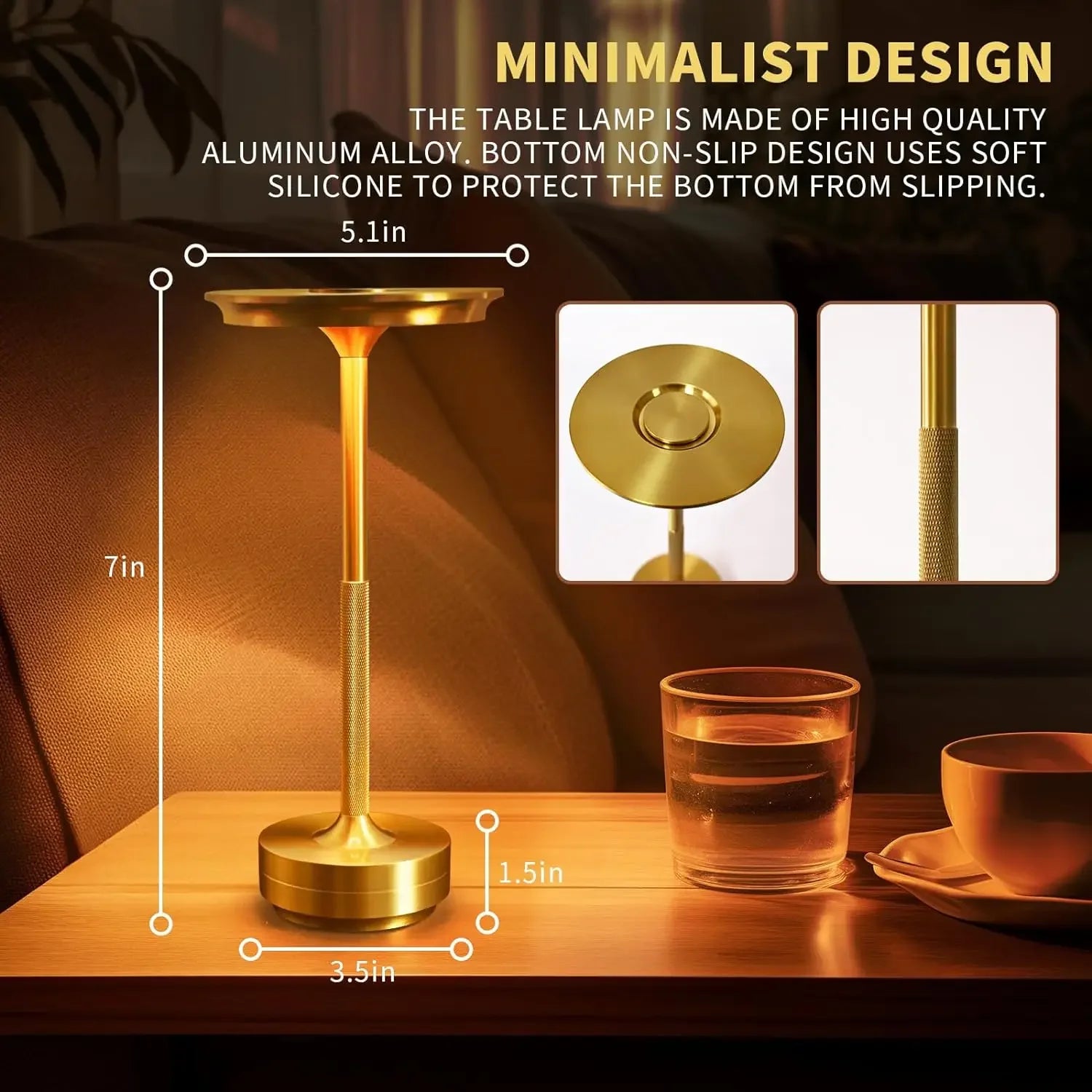 Portable LED Dimmable Aluminum Desk Lamp for Atmosphere - Smarsty