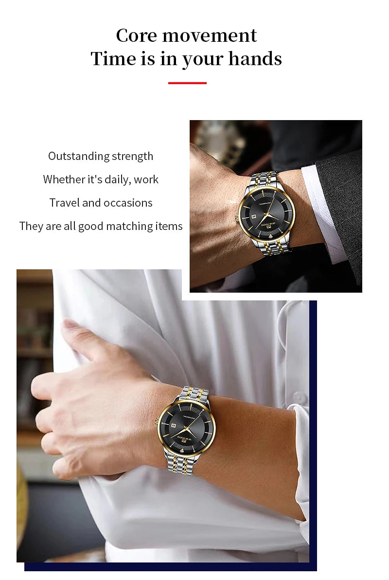 Luxury Stainless Steel Men's Watch with Rhinestones - Smarsty