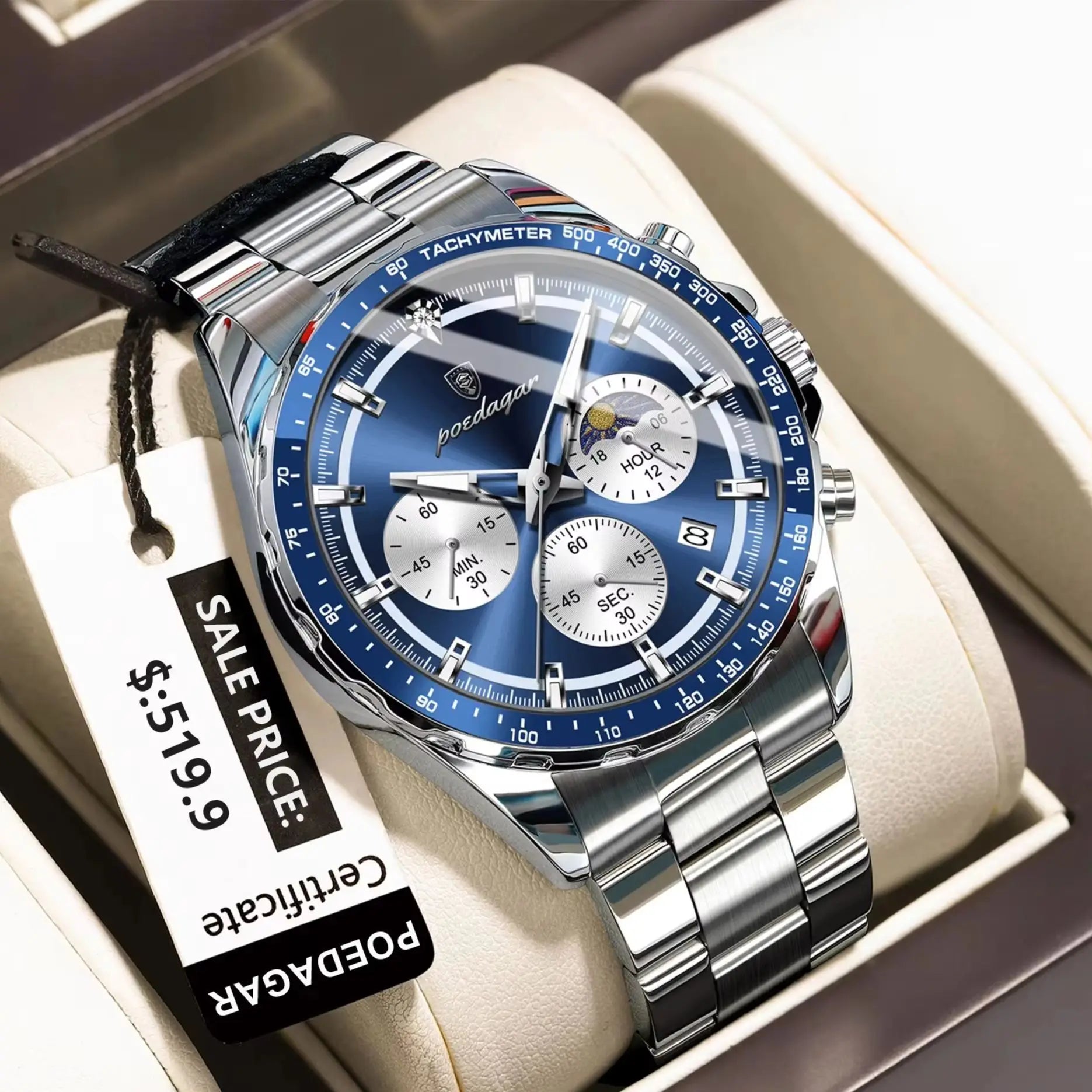 Waterproof Stainless Steel Men's Chronograph Watch - Smarsty