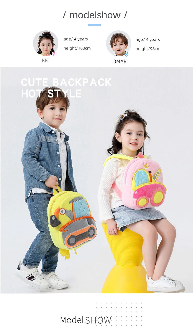 Plush Excavator Kids Backpack For Small School Bags - Smarsty