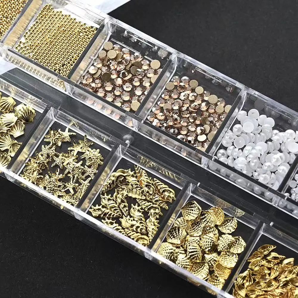 12 Grids Ocean Gold Nail Art Charms for Stunning Manicures - Smarsty