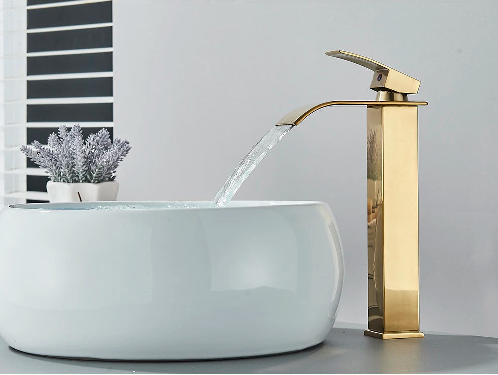 Brushed Gold Waterfall Bathroom Sink Faucet Mixer - Smarsty