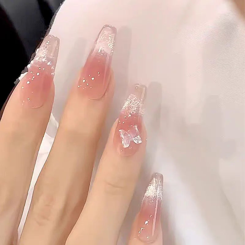 10 PCS Handmade Butterfly Eye Blush Fake Nails - Smarsty