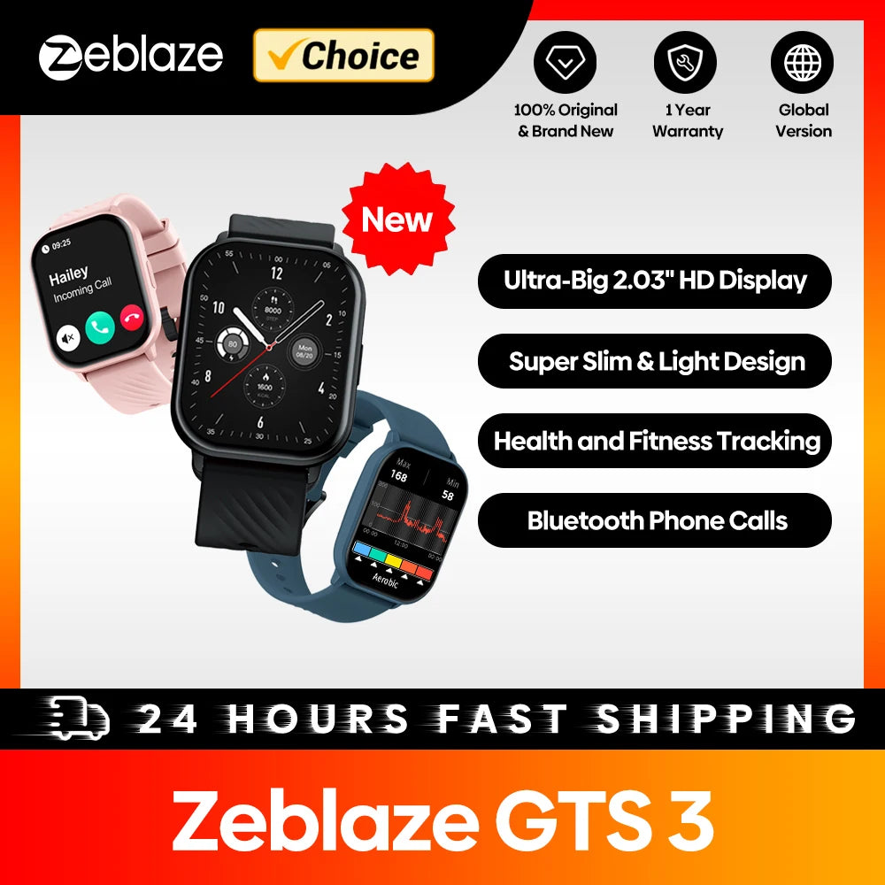 Zeblaze GTS 3 Smart Watch with 2.03 Inch Screen - Smarsty