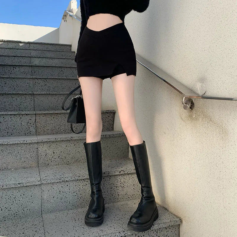 Black Split Mini Skirts Women Summer Sexy Club High Waist Slit Skirt Streetwear Korean Party Fashion Irregular Slim A Line Skirt - Smarsty