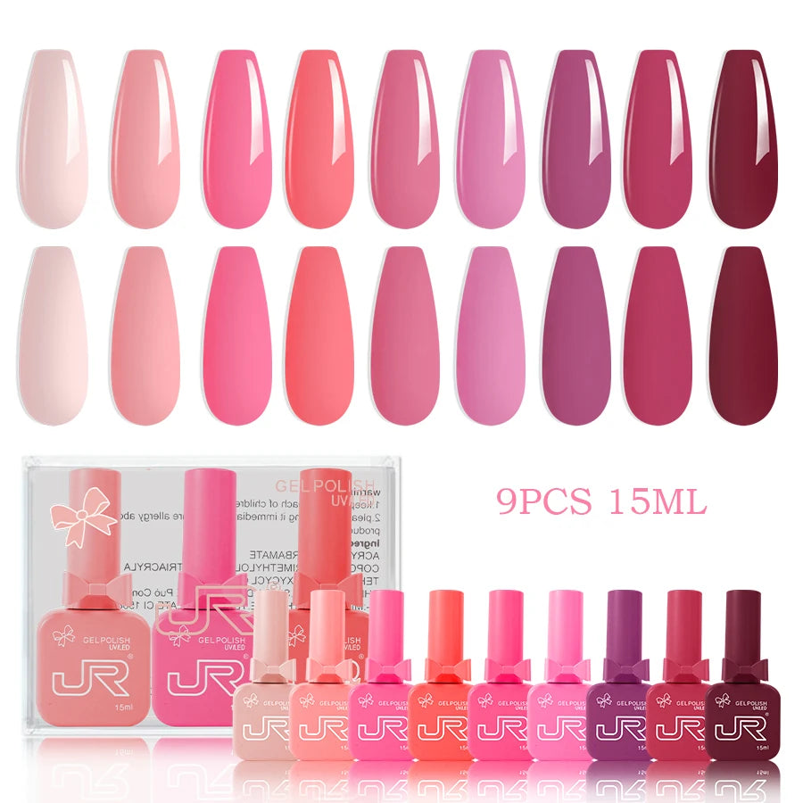JR 9PCS Gel Nail Polish Set for Home DIY - Smarsty
