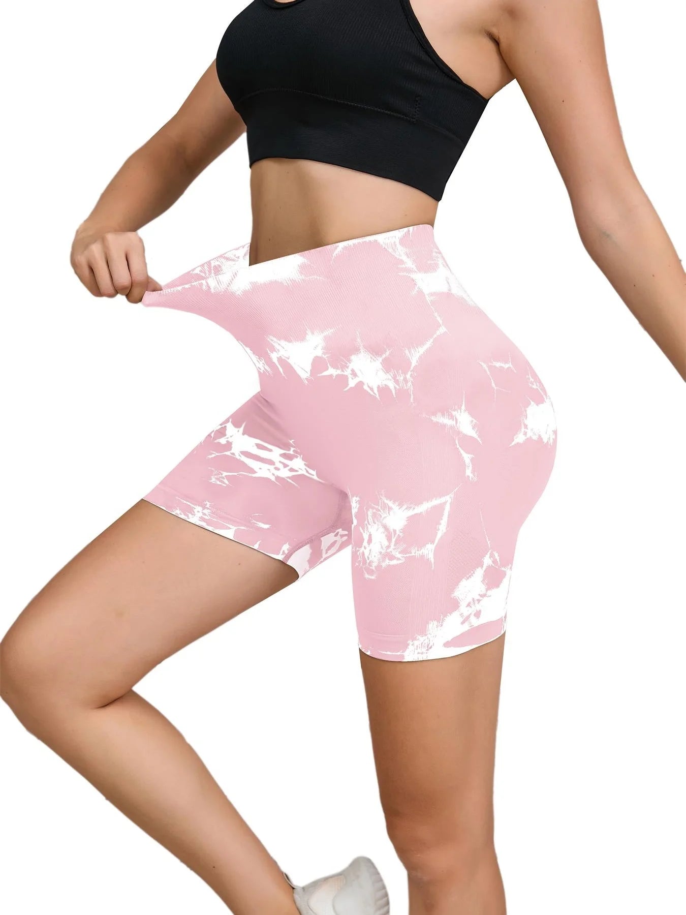 Tie Dyed Seamless Fitness Pants Women's High Waist and Hip Lifting Sports Tight Shorts Running Sexy Peach Fitness Yoga Shorts - Smarsty