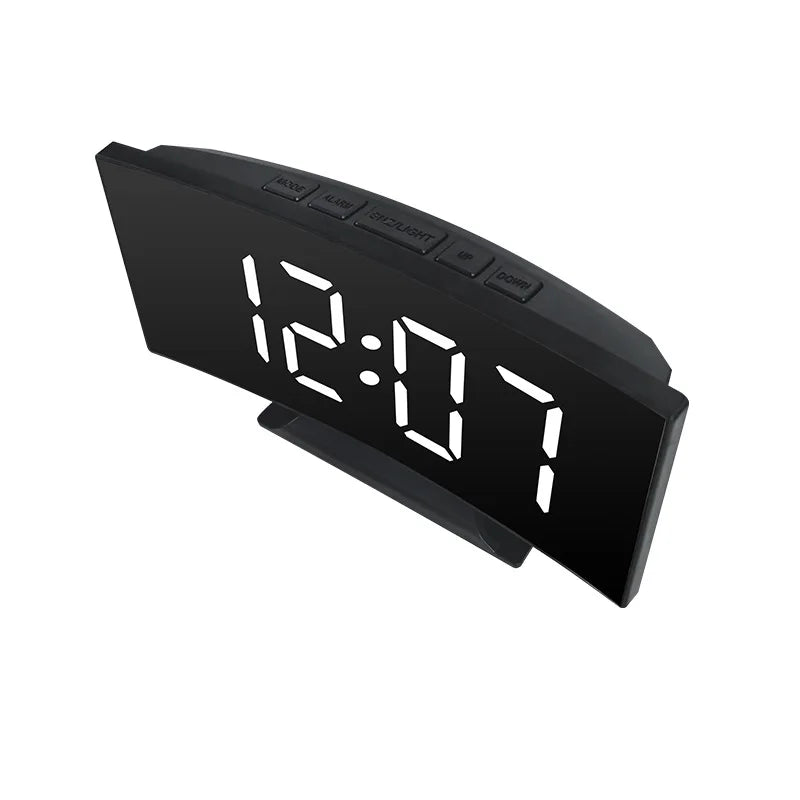 LED Curved Alarm Clock with Dual-purpose Mirror Display - Smarsty