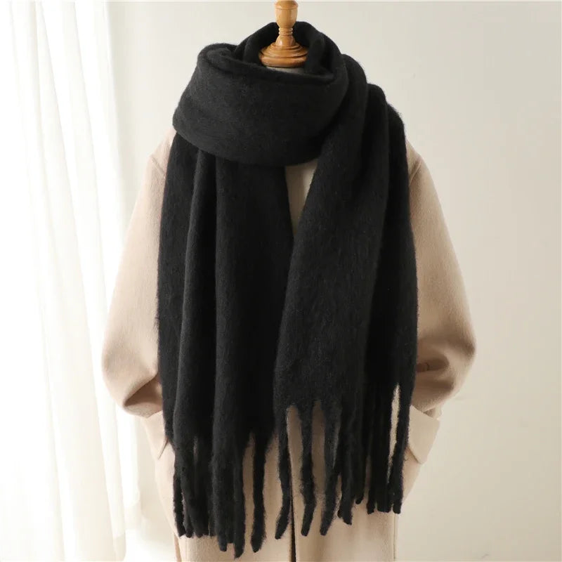 Winter Scarf for Women Cashmere Warm Solid Pashmina Blanket Wraps Female Thick Soft Bufanda Big Tassel Shawl Long Poncho Echarpe - Smarsty