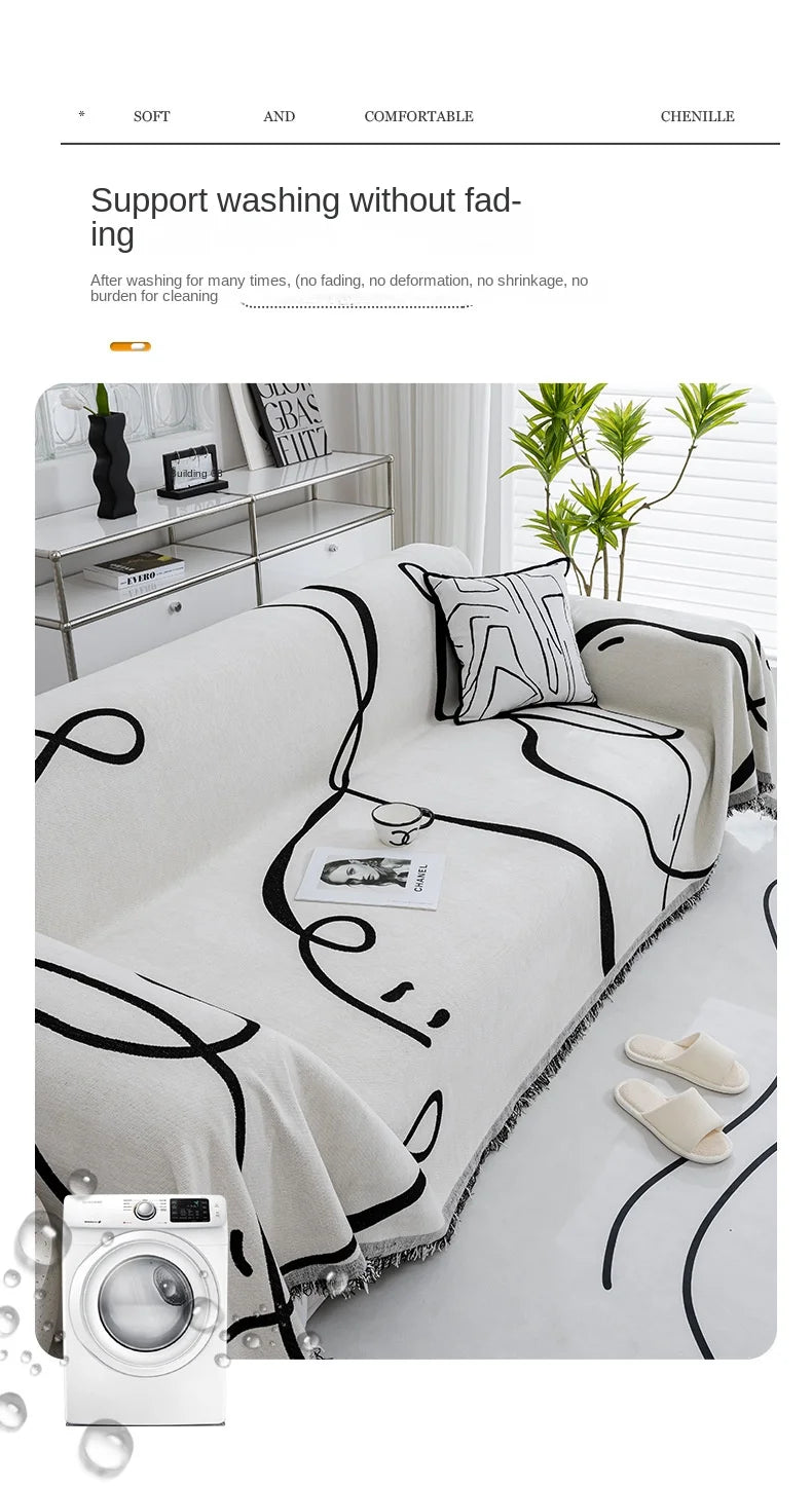 Black Chenille Sofa Cover for Dust Protection - Smarsty