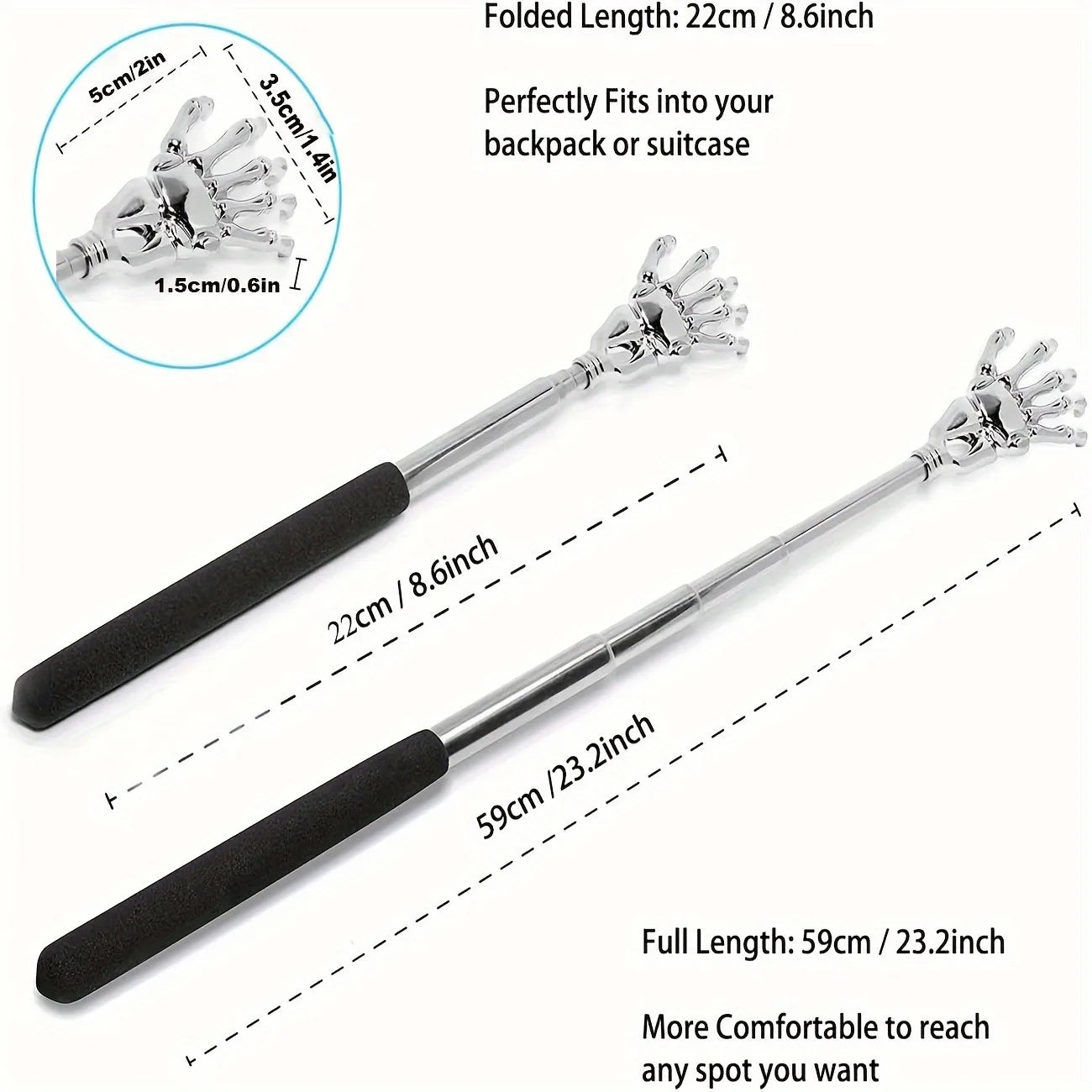 Portable Extendable Back Scratcher Stainless Steel Telescoping Back Scratcher for Both Human and Pets Extendable Back Massager - Smarsty