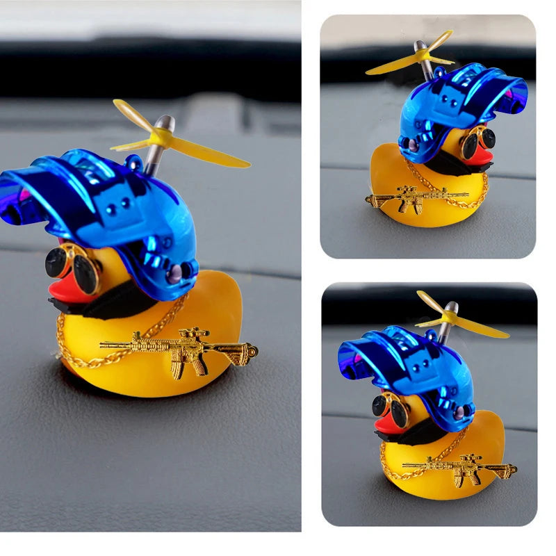 Helmeted Yellow Duck Car Ornament With Propeller Toy Gun - Smarsty