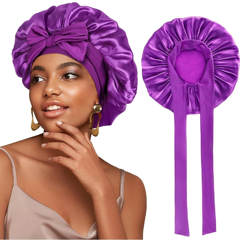 Adjustable Satin Sleeping Hat Elastic Tie For Hair Care - Smarsty