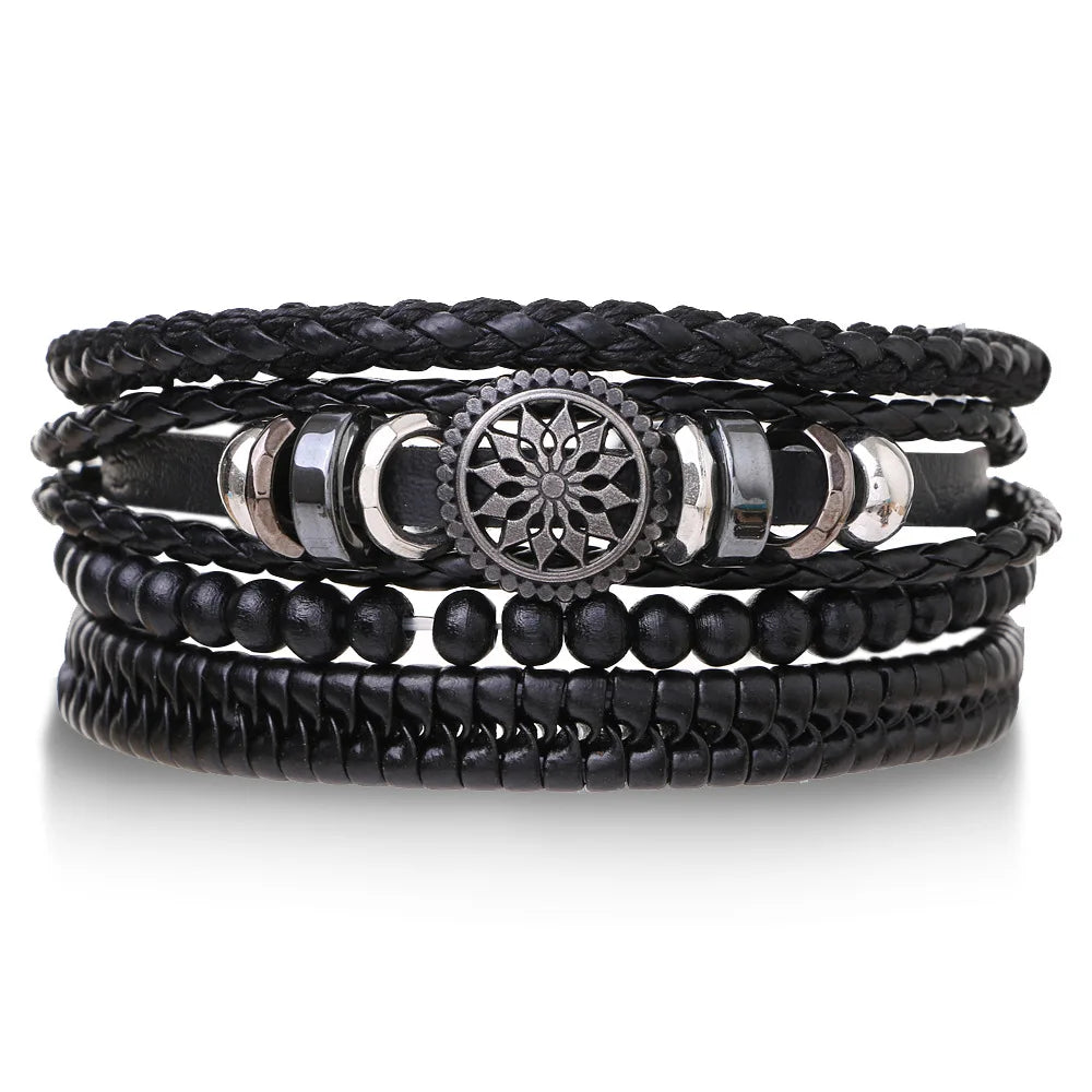 Men’s Leather Braided Bracelets Vintage Ethnic Wristband - Smarsty