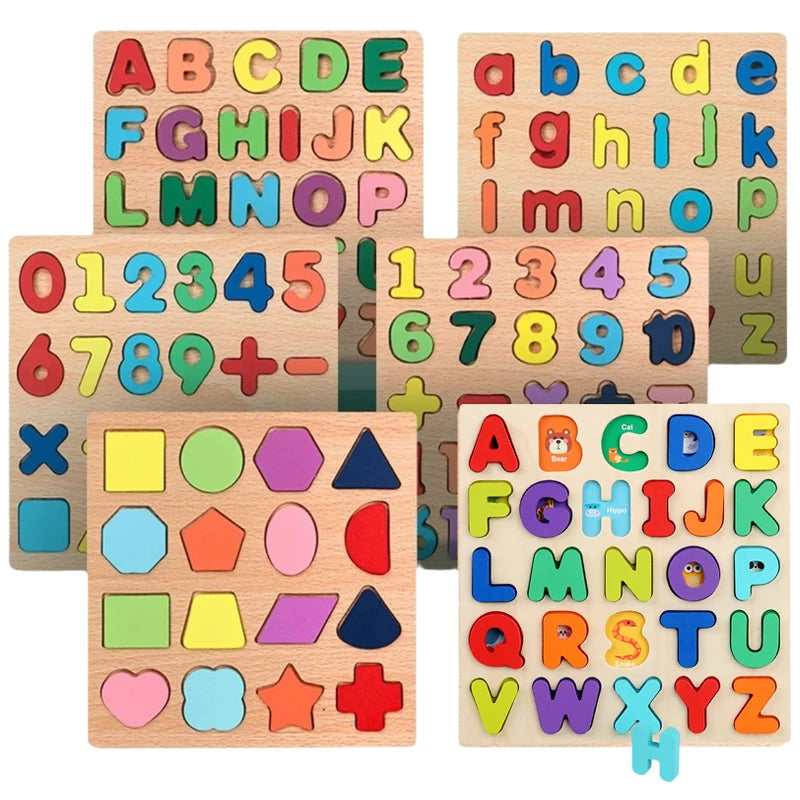 Kids Alphabetic Arithmetic Number Geometric Shapes Wooden Puzzle Montessori Preschool Learning Educational Game Toy for Children by Smarsty