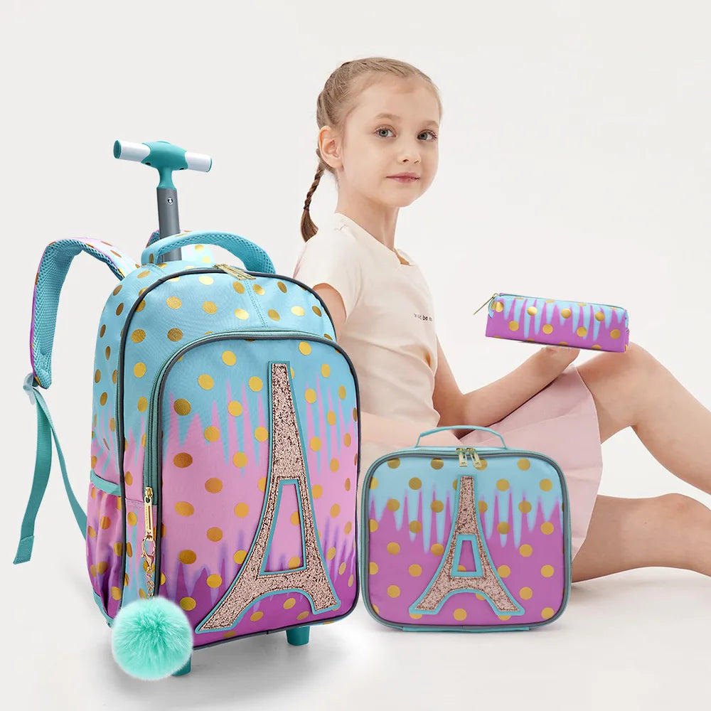 Pink Rolling Backpack For Girls With Glow In The Dark - Smarsty