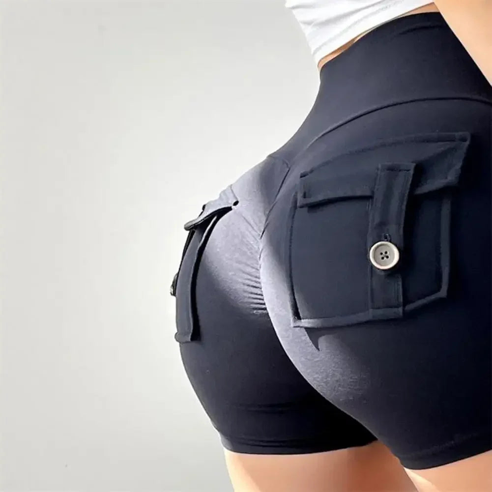 Summer Peach Butt Fitness Exercise Three-Quarter Pants Cargo Air Dry Pocket Yoga Tight lift the hips Women's Shorts