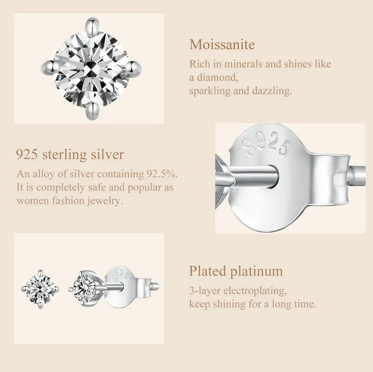 Moissanite Earrings 925 Sterling Silver D Color Studs - Smarsty