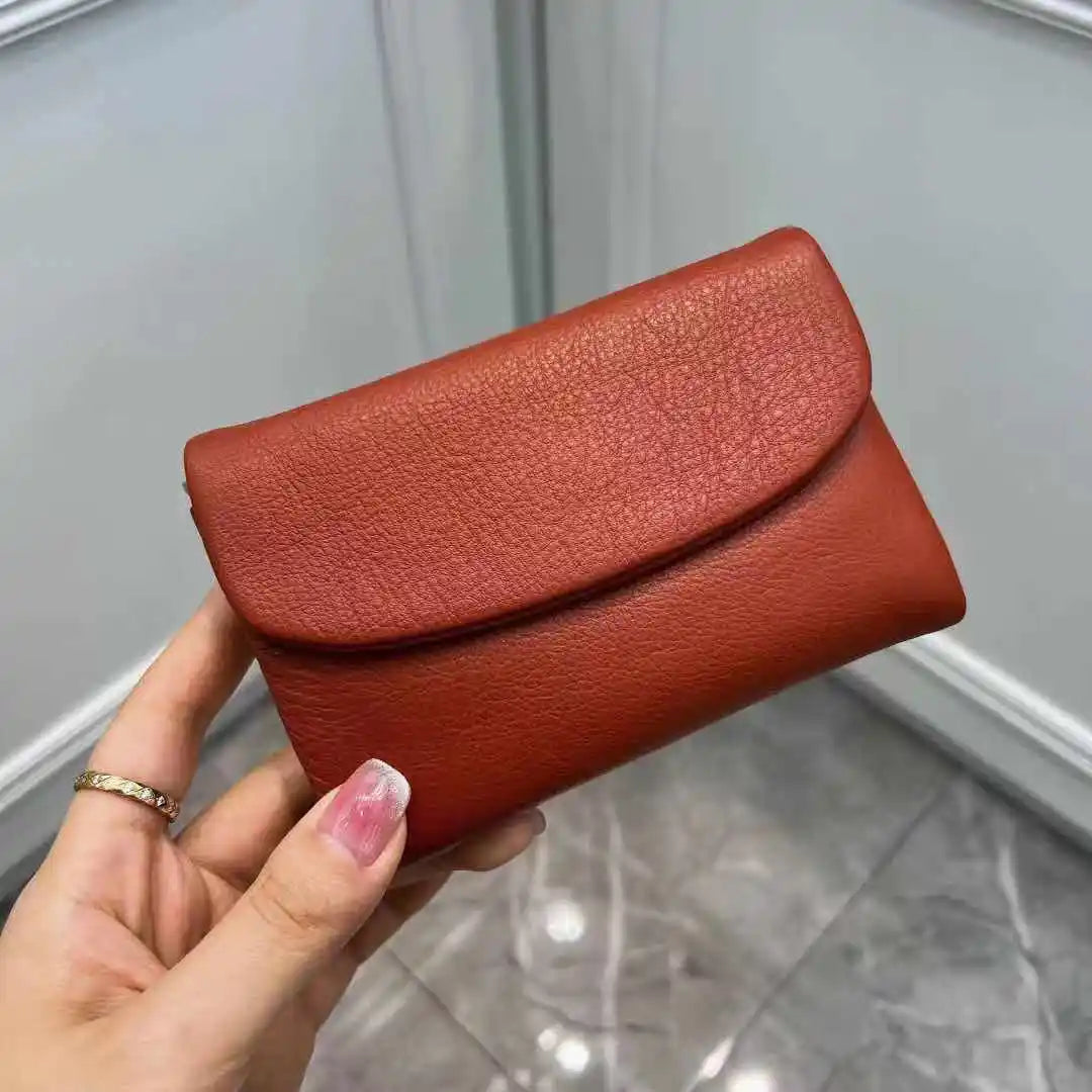 Coin Purse Genuine Cow Leather Short Wallet Trifold for Small Women's Purses Clutch Cowhide Card Holder Travel Card Wallets