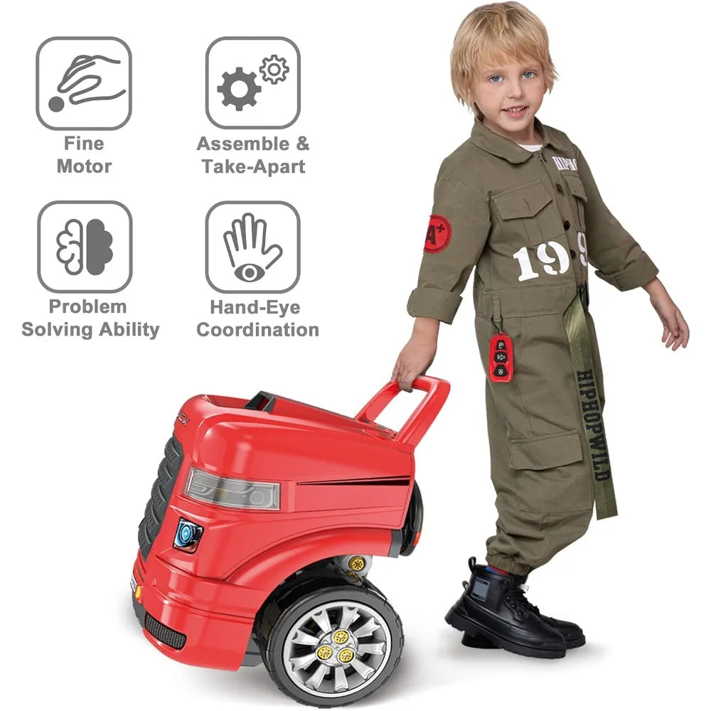 Large Truck Engine Toy, Kids Mechanic Repair Set for 3-5 Yr Toddlers, Big Car Service Station, Gifts 4 6 7 8 Year Old Boy Child