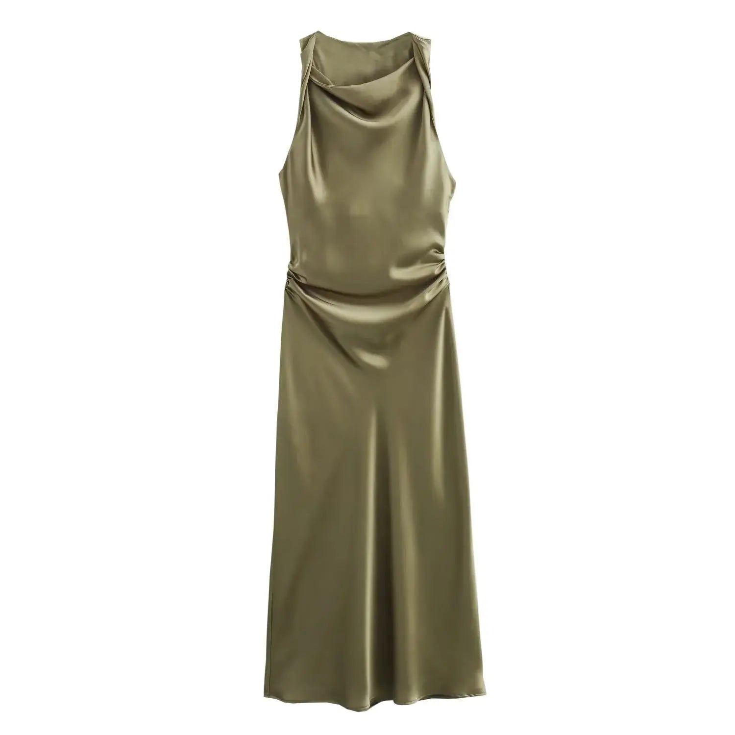 TRAF Satin Long Dresses for Women 2024 Summer Slip Midi Dress Woman Sexy Evening Party Dress Sleeveless Female Elegant Dresses - Smarsty