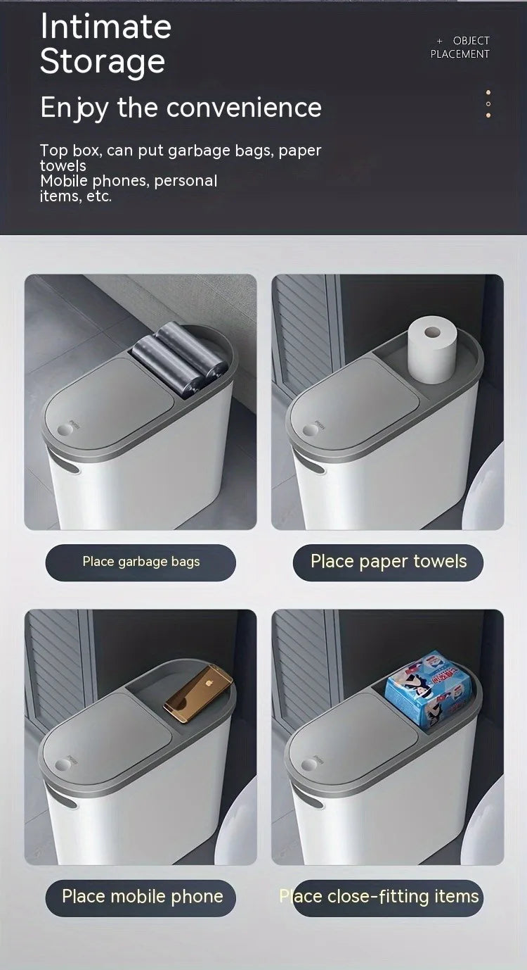 Toilet Trash Can Holder Clip Home Press Type Toilet Trash Can with Lid for Living Room, Bedroom, Kitchen Large Capacity