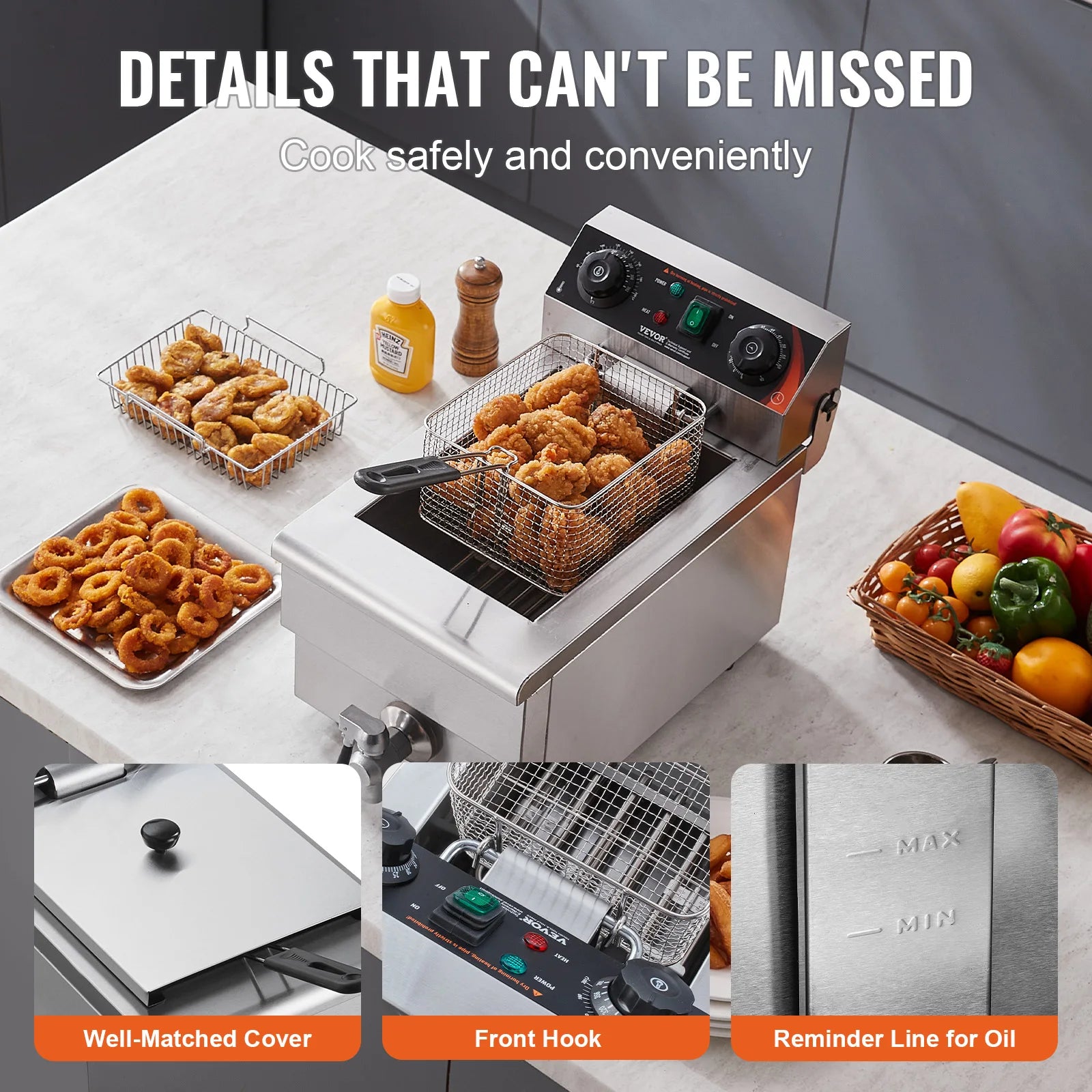 SucceBuy Commercial Deep Fryer Electric Countertop Fryer with Basket Stainless Steel Single Oil Fryer with Time & Temp Control - Smarsty