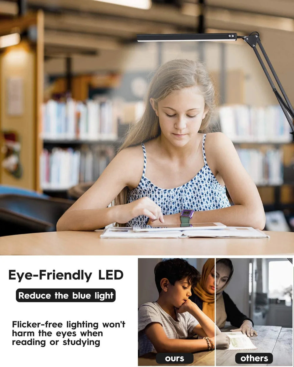LED Desk Lamp with Clamp and Dimmable Light - Smarsty