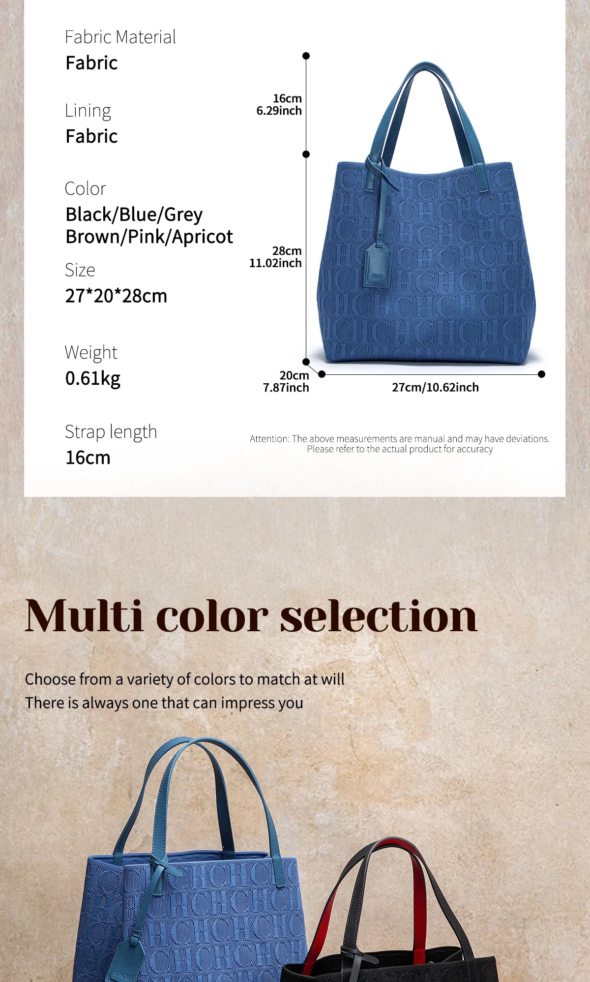 CHCH Tote Bag Large Capacity Black Knitted Shopping Bag - Smarsty