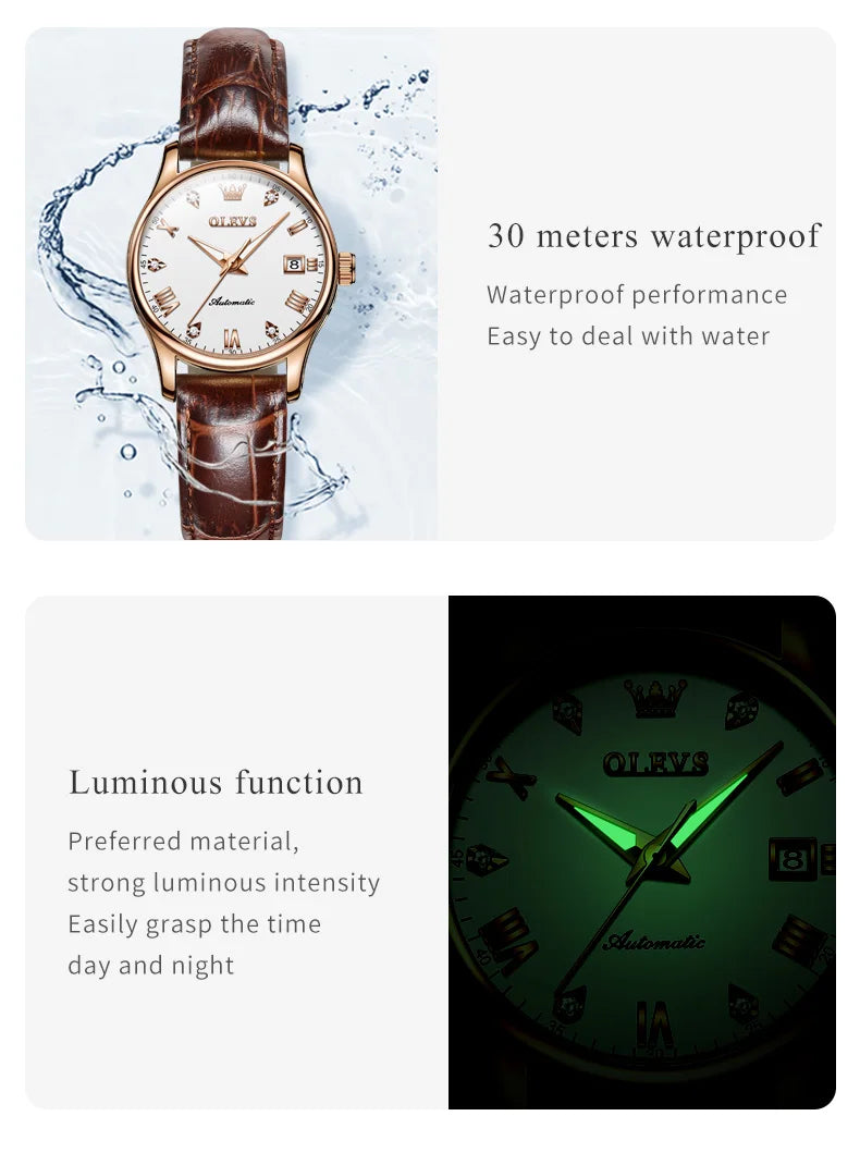 OLEVS Women's Luxury Waterproof Automatic Wristwatch - Smarsty