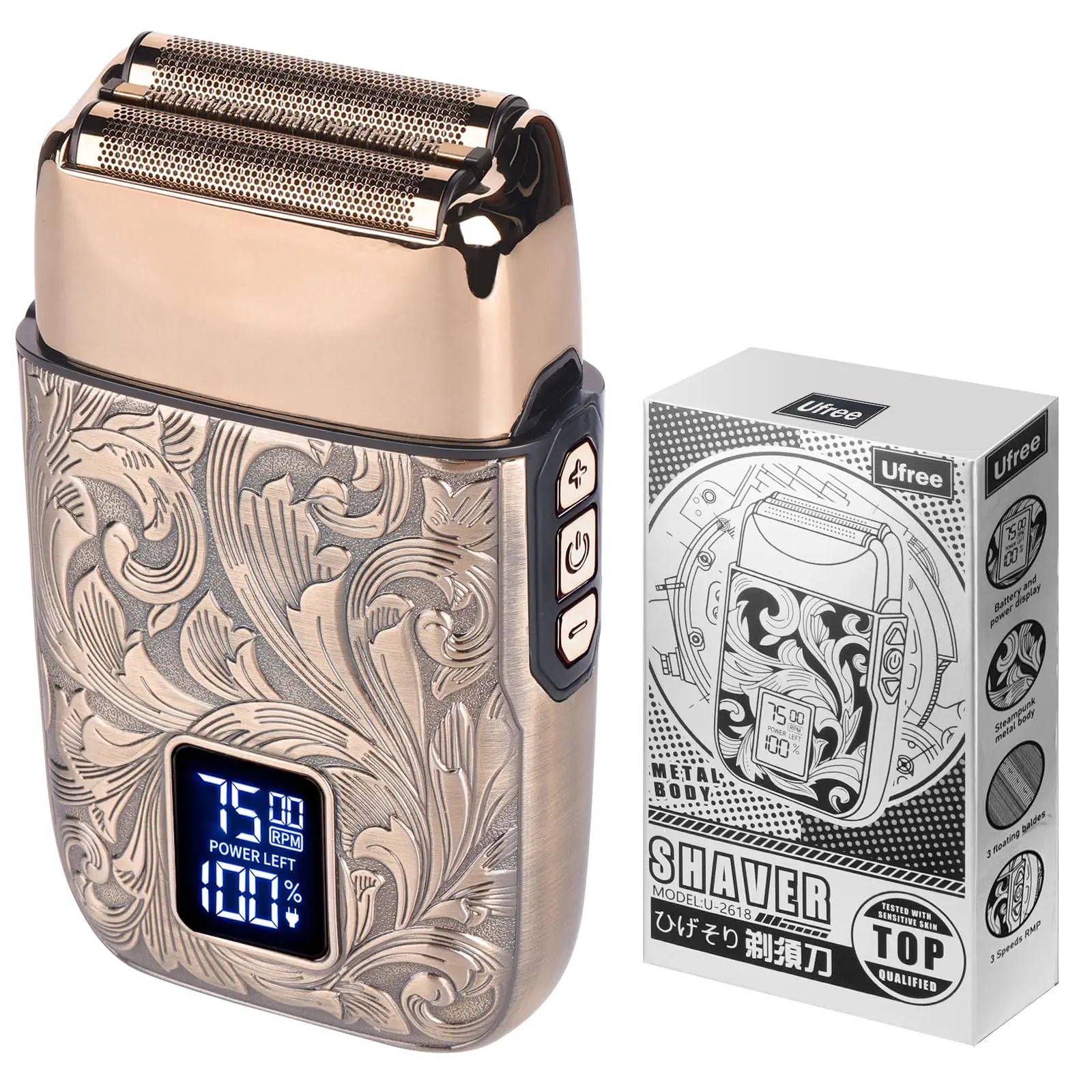 Ufree Close Shaver Electric Foil Shavers for Men, 3-Speed Electric Razor, Home appliance, Face Shaving Beard Trimmer with LCD