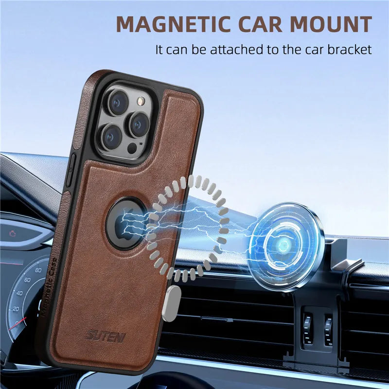 Luxury Leather MagSafe Magnetic Wireless Charging Case For iPhone 15 16 17 Pro Max 14Plus 13Pro 12 Pro Max Back Cover