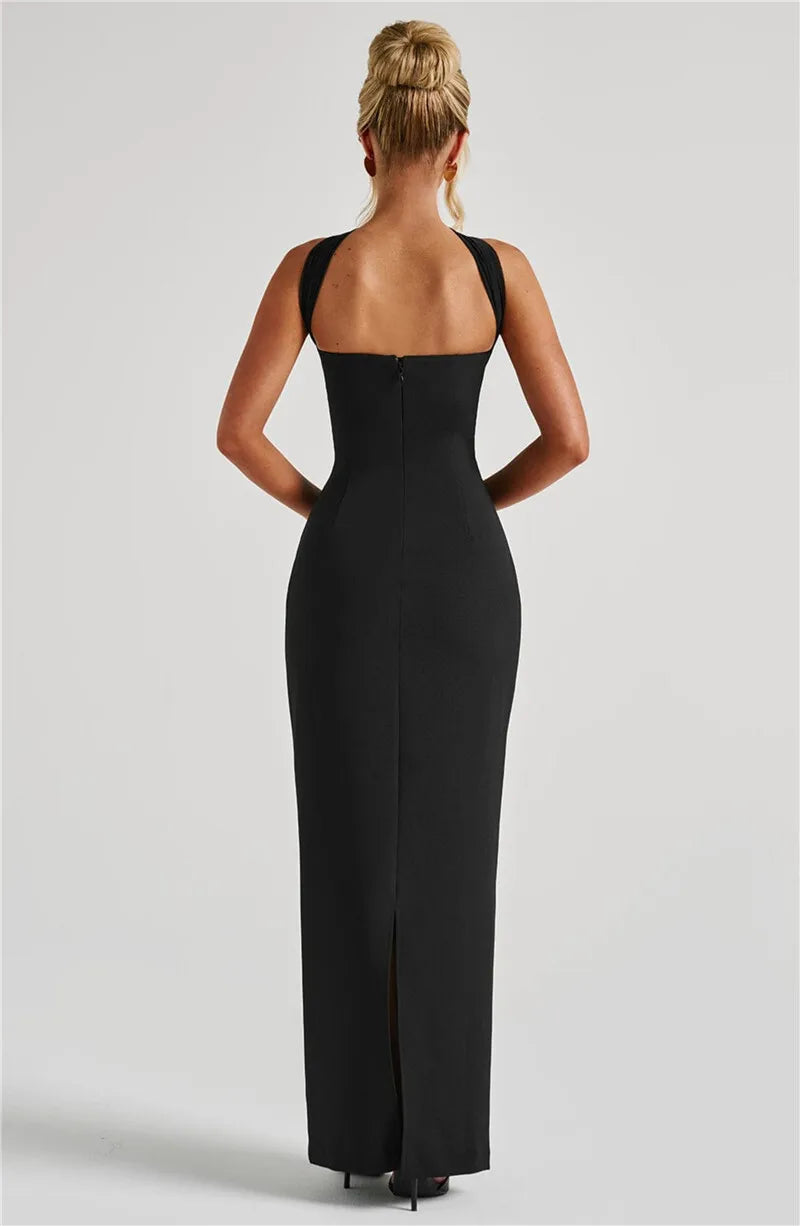 Mozision Scarf Collar Strapless Sexy Maxi Dress For Women Fashion Off-shoulder Backless Bodycon Club Party Long Dress Elegant - Smarsty