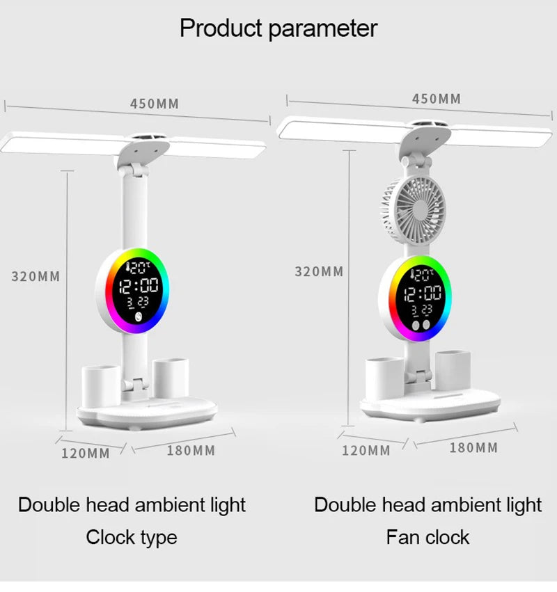 Rechargeable LED Table Lamp with Fan and Clock - Smarsty
