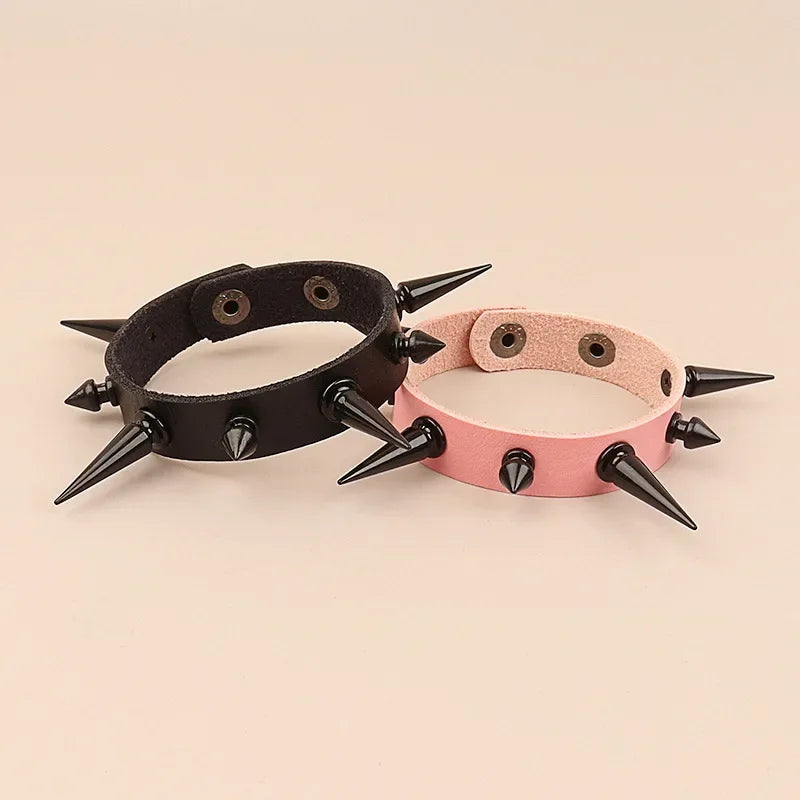 Unisex PU Leather Punk Bracelet with Spikes and Skull - Smarsty